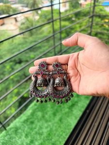 Oxidised Silver Jhumka Earrings