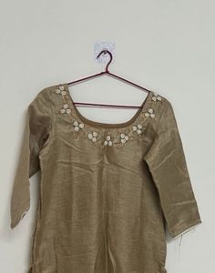 Elegant Beige Kurta with Floral Neckline