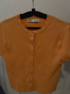 Zara Orange Button-Up Cardigan Top