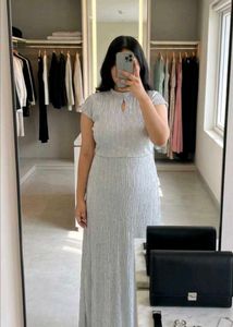 Elegant Silver Pleated Maxi Dress
