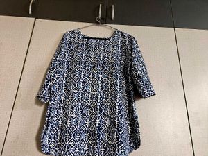 Boho Blue &amp; White Print Tunic Top