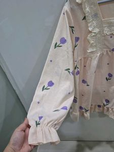 Cute Floral Lace Top And Bottom Night Suit Set