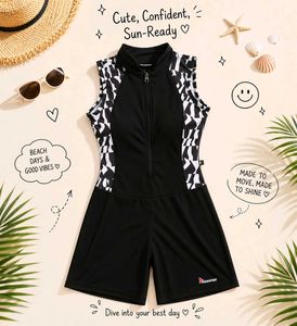 Black & White Sleeveless Swimsuit