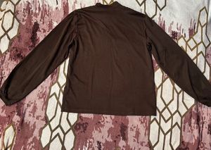 Chic Brown Long Sleeve Tie Neck Top
