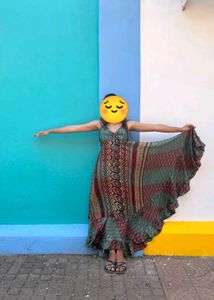 Boho-Chic Printed Green Maxi Dress