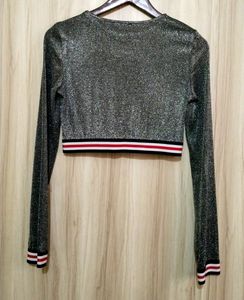 Long Sleeve Crop Glitter Sequins T-shirt(Women's)