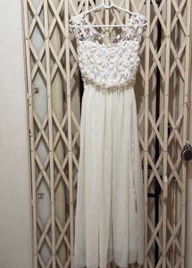 Elegant White Lace Top Maxi Dress