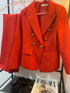 Chic Double-Breasted Red Blazer