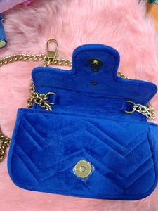 Royal Blue Velvet Shoulder Bag