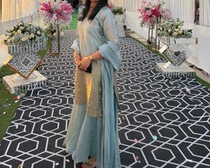 Embroidered zardozi work kurta set palazzo