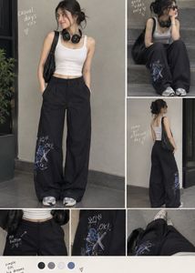 Black Wide Leg Pants with Graphic Print