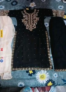 Elegant Black &amp; Gold Embellished Suit