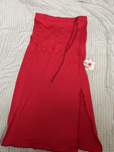 Red Wrap Skirt with Slit