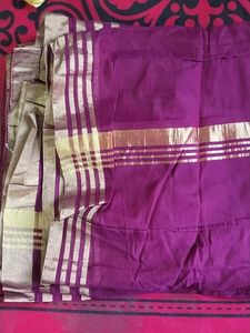 38.Purple Saree with Gold Stripes