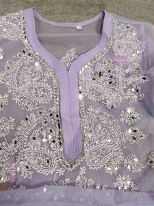 Chikankari Kurta With Mirror Work