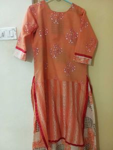 Orange Block Print Kurta