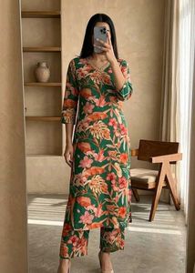 Vibrant tropical-print kurti pant set. 🌴✨