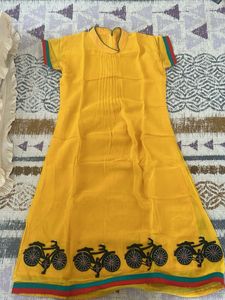 Yellow Kurta with Bicycle Print