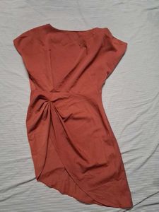 Elegant Rust Colored Draped Dress