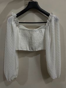 White Ballon Sleeve Crop Top