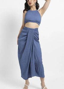 Blue Co-ord Set - Crop Top & Dhoti Skirt