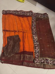 Embroidered Silk Blend Saree with Blouse