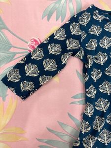 Teal Blue Block Print Kurta
