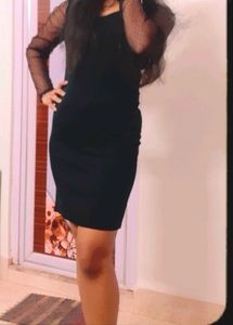 Elrya Bodycon Black One Piece With Net Seelves.