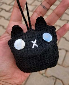 Cute Black Cat Crochet earphone holder