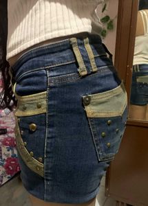 Y2k vintage denim embellished studded shorts +free