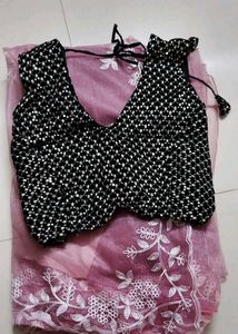 Elegant Pink Saree with White Embroidery