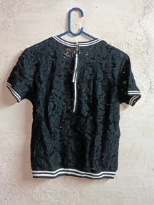 See-through Fashion Lace T-Shirt Black 🖤