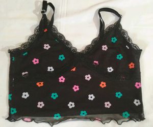 Cute Floral Black Crop Top