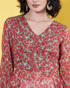 Floral Print V-Neck Blouse😍