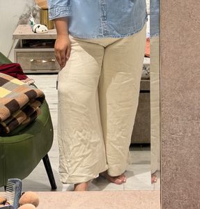 Beige Wide Leg Linen Pants