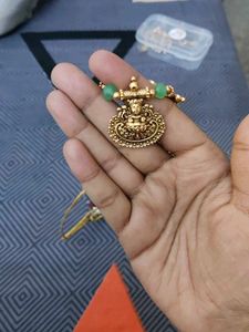 Traditional Gold Necklace with Green Beads