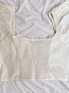 White Puff Sleeve Smocked Crop Top