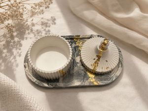 Marble tray with ribbed jar