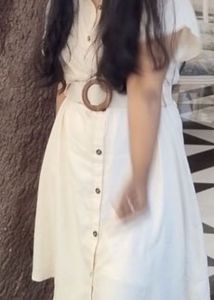 Cream Button-Down Shirt Dress with Belt