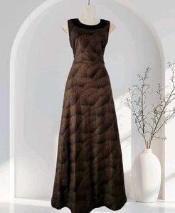 Elegant Brown Beaded Maxi Dress