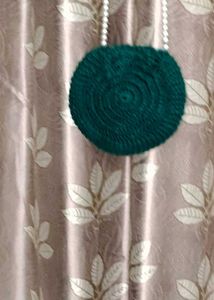 Crocheted Green Daisy Bag with Pearl Strap