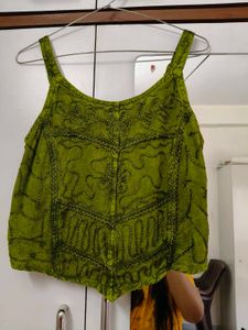 Olive green denim look rayon stylish crop top