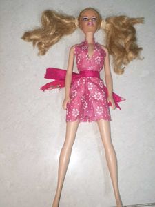Vintage Barbie Doll in Pink Floral Dress