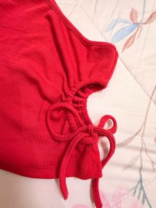 Red One-Shoulder Ruched Tank Top