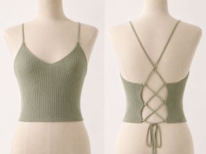 Ribbed Lace-Up Back Crop Top