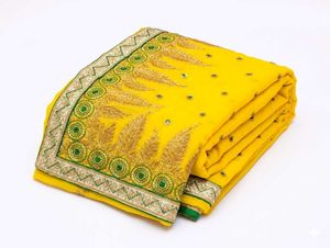 Vibrant Yellow Embroidered Saree with matching blo