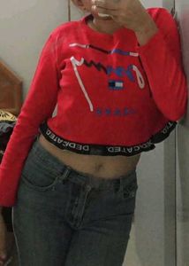 Red Cropped Long Sleeve Top