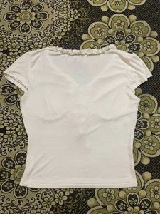 Kawaiii White Ruffled Tie-Front Top