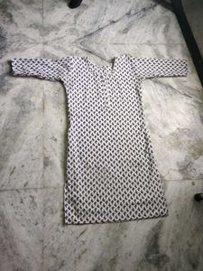 White Kurta with Black Leaf Print