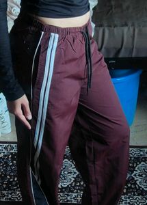 Maroon Track Pants with Stripes